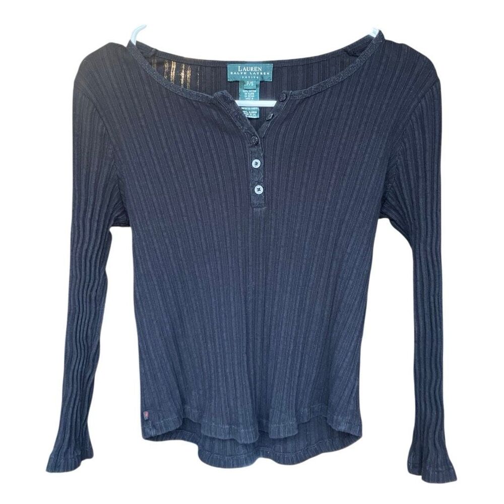 Lauren Ralph Lauren Petite Black Henley Small Petite 100% Cotton #780